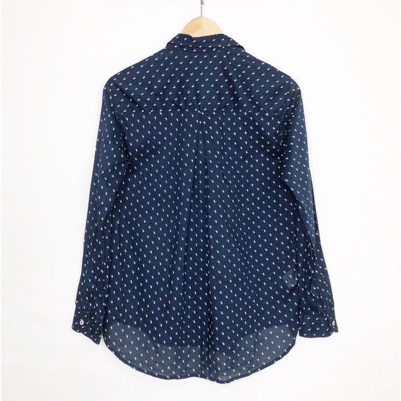 Grayson by Anthropologie size 2 navy blue duck print button down shirt. - Picture 2 of 10
